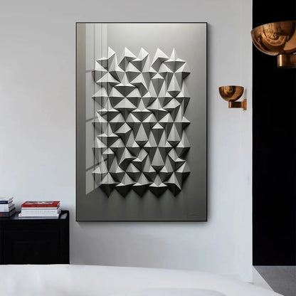 Nordic Minimalist Geometry Posters: Light & Shadow Origami Canvas Art for Modern Living Room Décor