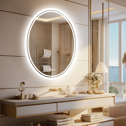 LED Bathroom Mirror Backlit Round Vanity Mirror with Lights Wall Mounted Anti-Fog