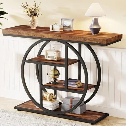 Stylish 4-Tier Console Table with Circle Base – Entryway & Sofa Table