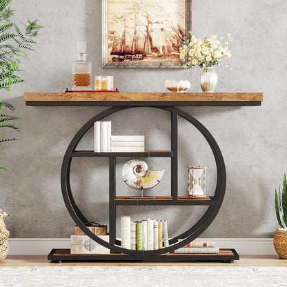 Stylish 4-Tier Console Table with Circle Base – Entryway & Sofa Table