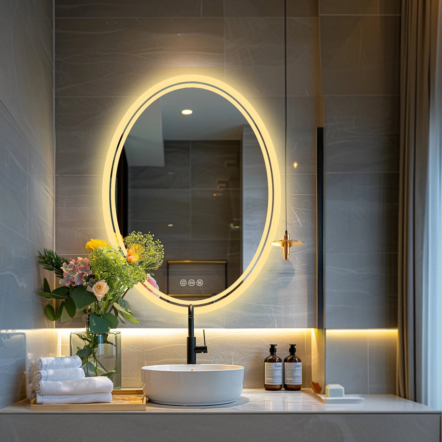 LED Bathroom Mirror Backlit Round Vanity Mirror with Lights Wall Mounted Anti-Fog