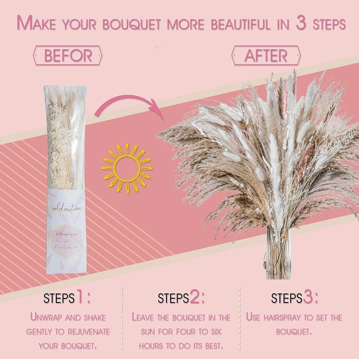 Natural White Pampas Grass – Boho Wedding Centerpiece & Home Décor, Dried Flower Arrangement Gift