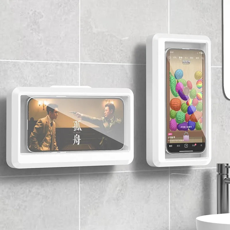 Waterproof Wall-Mount Phone Holder - Self-Adhesive Touch Case for Bathroom