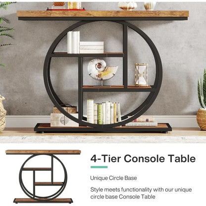 Stylish 4-Tier Console Table with Circle Base – Entryway & Sofa Table