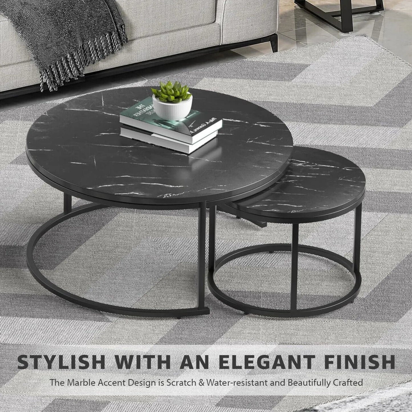 Modern Set of 2 Round Coffee Tables – Stylish Accent & End Tables for Living Room