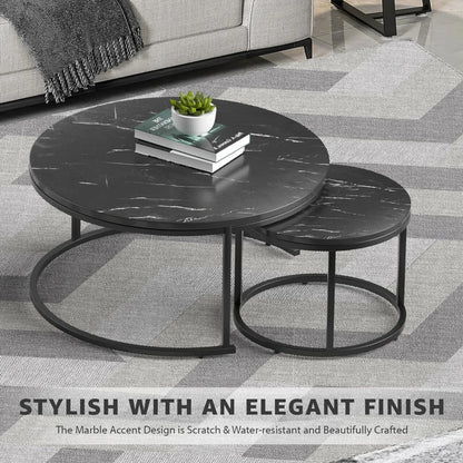 Modern Set of 2 Round Coffee Tables – Stylish Accent & End Tables for Living Room