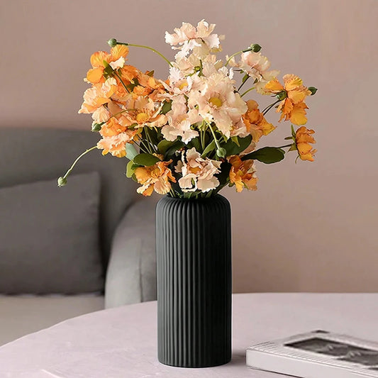 Striped Ceramic-Like Plastic Vase – Creative Decorative Flower Display