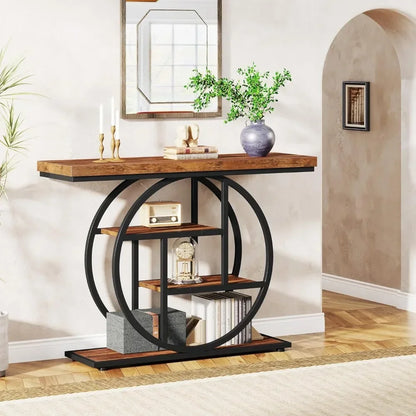 Stylish 4-Tier Console Table with Circle Base – Entryway & Sofa Table