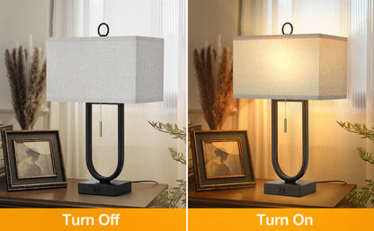 Set of 2 Modern Nightstand Lamps with USB Ports – 24'' Tall, LED Bulbs & Linen Shades