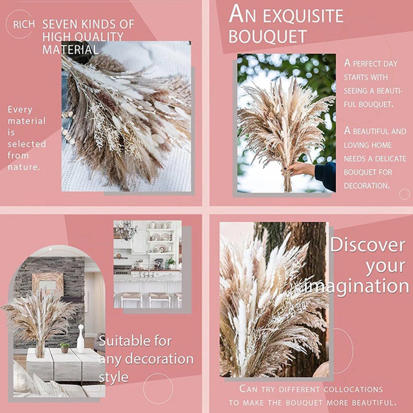 Natural White Pampas Grass – Boho Wedding Centerpiece & Home Décor, Dried Flower Arrangement Gift