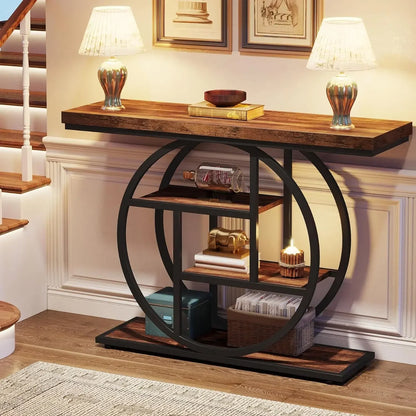 Stylish 4-Tier Console Table with Circle Base – Entryway & Sofa Table